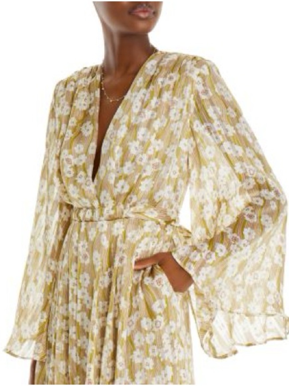 Sabina Musayev Dayton Floral V-Neck Belted Maxi Dress in lime and cream